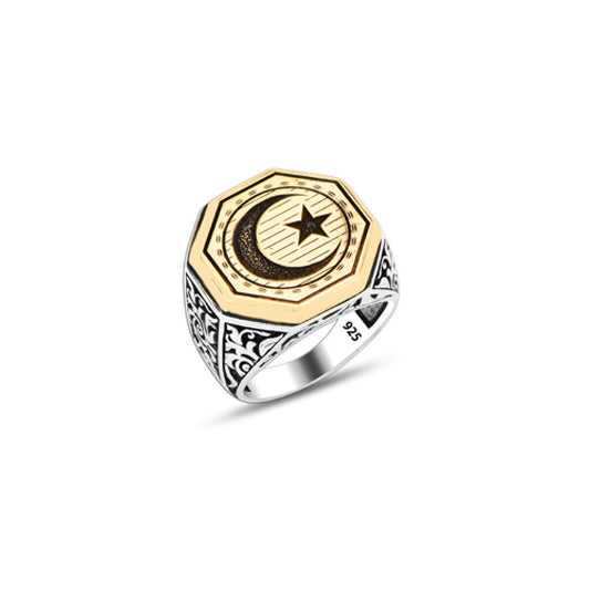 925 Silver Moon and Star Ring For Men