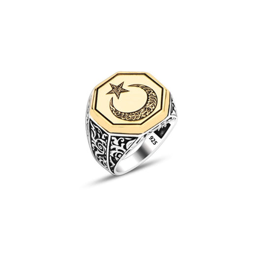 925 Silver Moon and Star Ring For Men